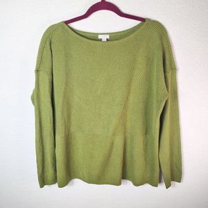 J.Jill Cotton Green Geo Pattern Large Petite Women's Sweater Peridot